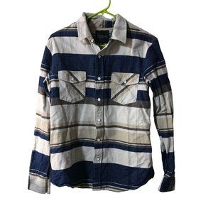 COASTAL BLUE/KHAKI/BROWN/CREAM FLANNEL LONG SLEEVE BUTTON UP SHIRT MENS SIZE MED